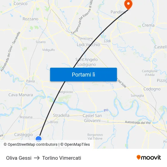 Oliva Gessi to Torlino Vimercati map