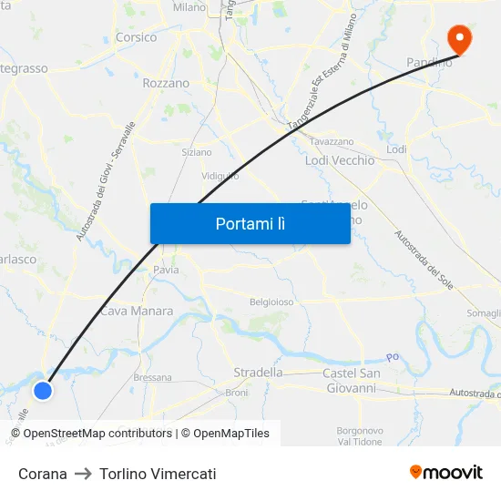 Corana to Torlino Vimercati map