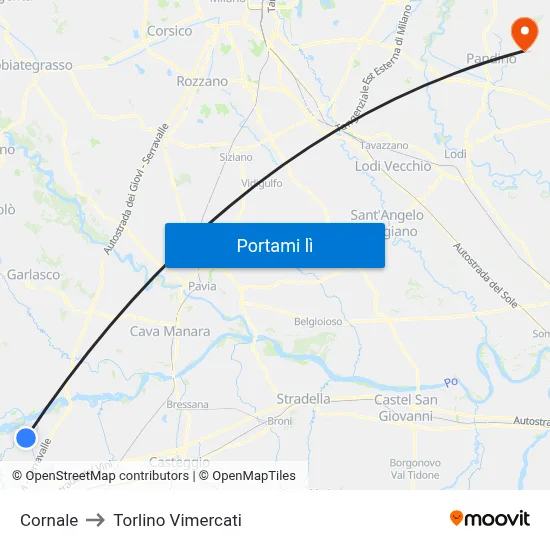 Cornale to Torlino Vimercati map