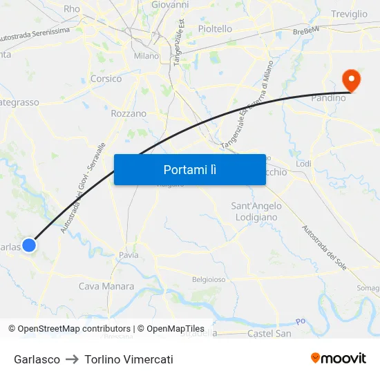 Garlasco to Torlino Vimercati map