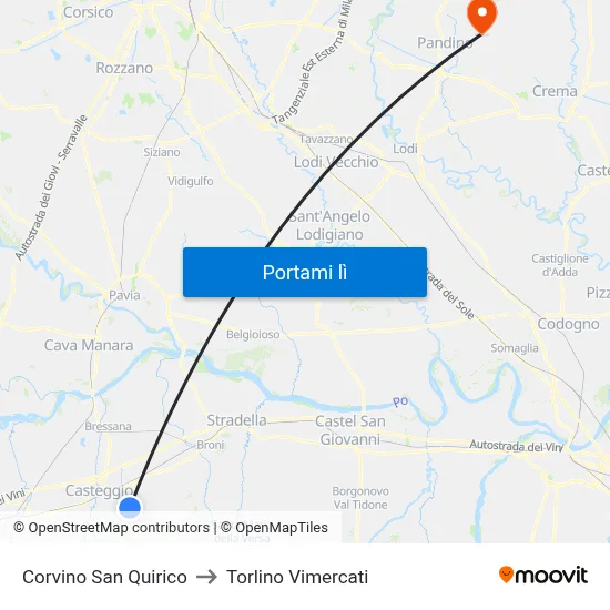 Corvino San Quirico to Torlino Vimercati map