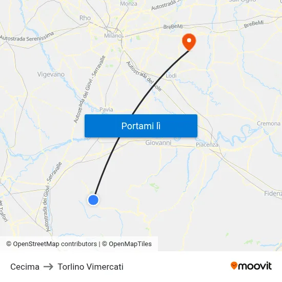 Cecima to Torlino Vimercati map
