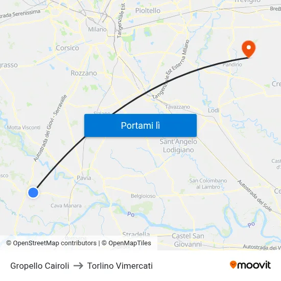 Gropello Cairoli to Torlino Vimercati map