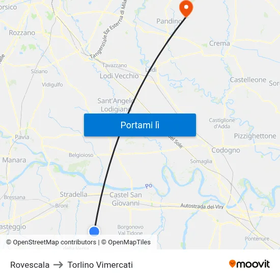 Rovescala to Torlino Vimercati map