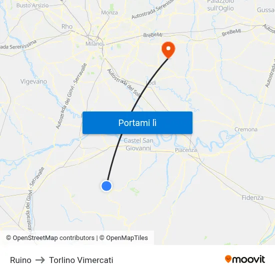 Ruino to Torlino Vimercati map