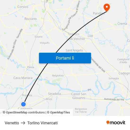 Verretto to Torlino Vimercati map