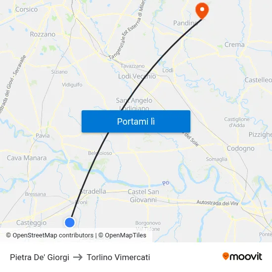Pietra De' Giorgi to Torlino Vimercati map