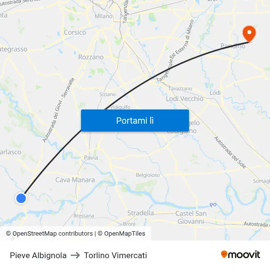 Pieve Albignola to Torlino Vimercati map