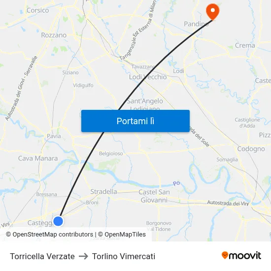 Torricella Verzate to Torlino Vimercati map