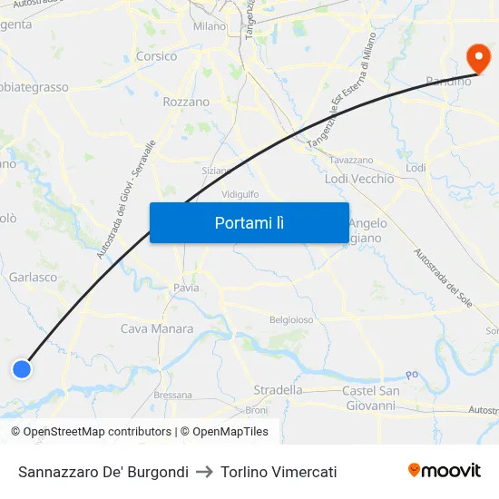 Sannazzaro De' Burgondi to Torlino Vimercati map