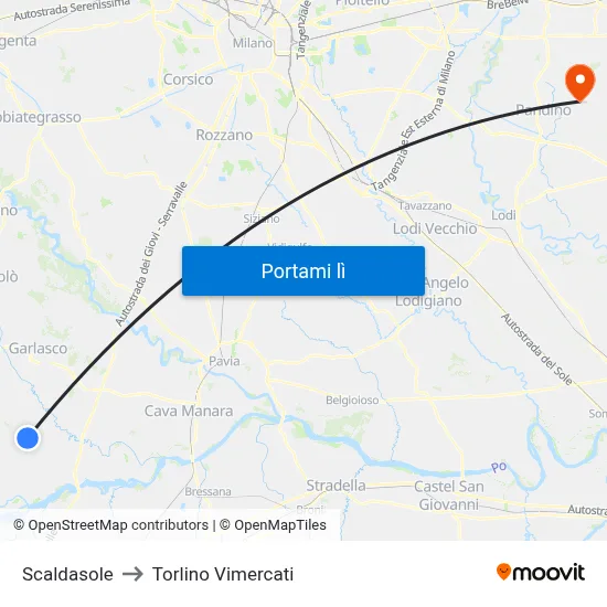 Scaldasole to Torlino Vimercati map