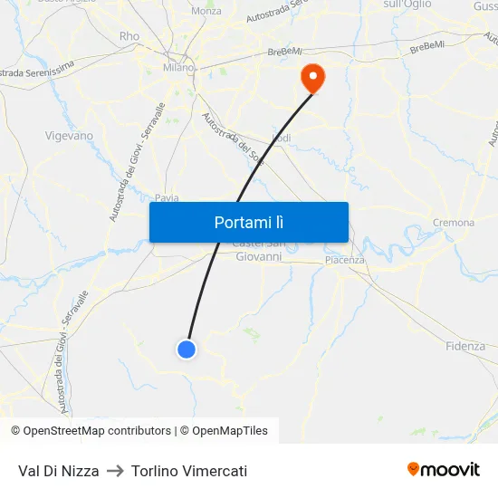 Val Di Nizza to Torlino Vimercati map