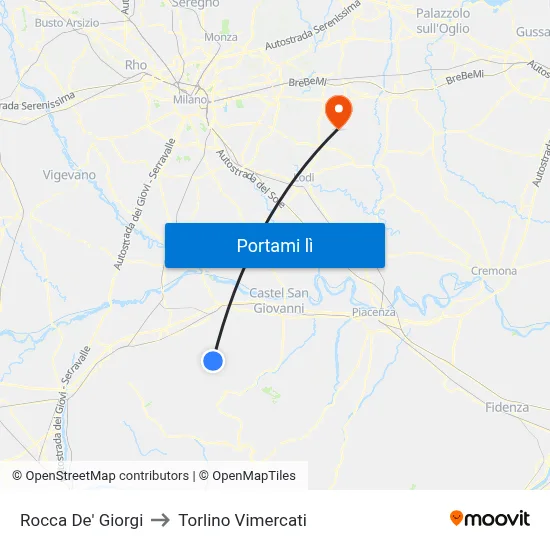 Rocca De' Giorgi to Torlino Vimercati map