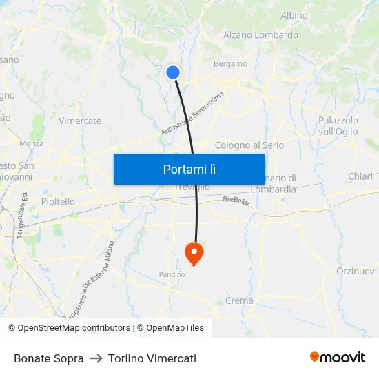 Bonate Sopra to Torlino Vimercati map