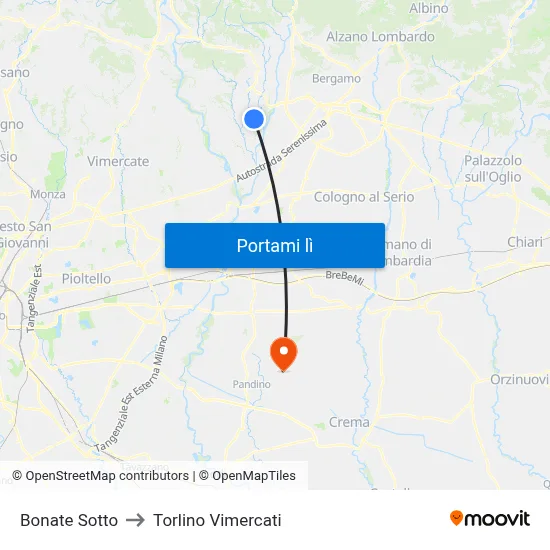 Bonate Sotto to Torlino Vimercati map
