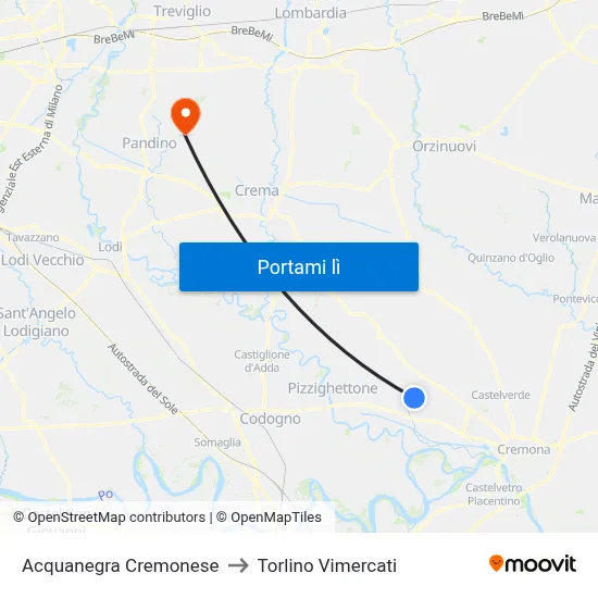 Acquanegra Cremonese to Torlino Vimercati map