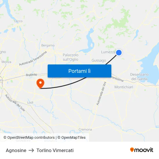 Agnosine to Torlino Vimercati map