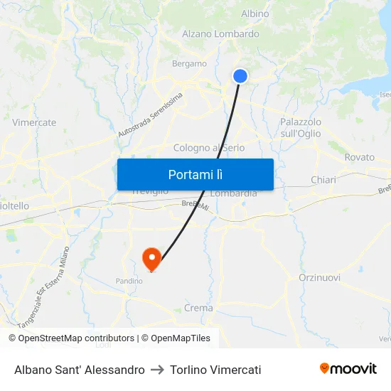 Albano Sant' Alessandro to Torlino Vimercati map