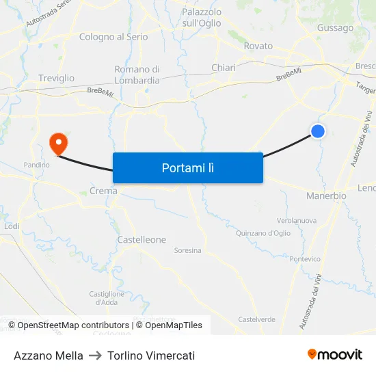 Azzano Mella to Torlino Vimercati map