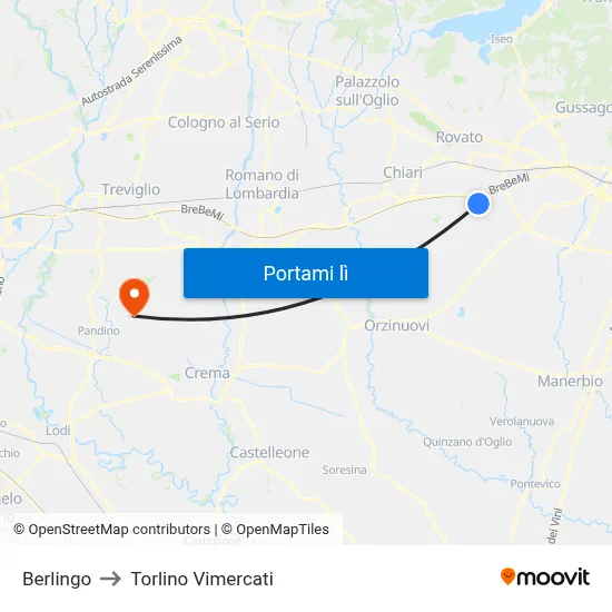 Berlingo to Torlino Vimercati map