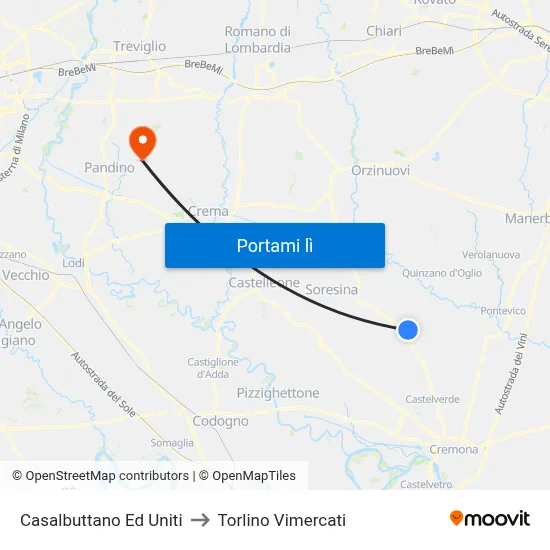 Casalbuttano Ed Uniti to Torlino Vimercati map