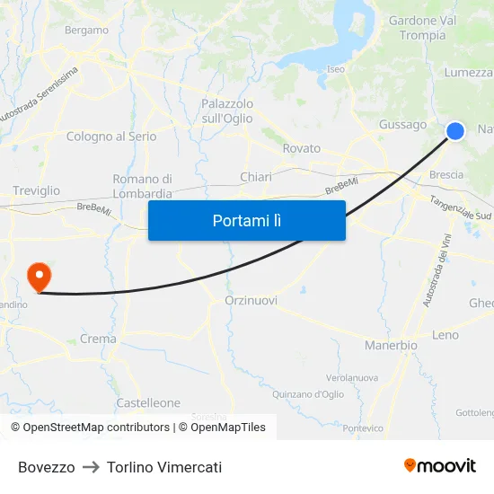 Bovezzo to Torlino Vimercati map