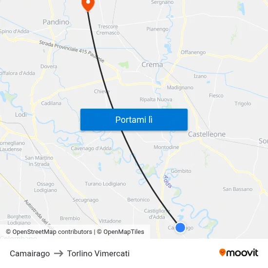 Camairago to Torlino Vimercati map