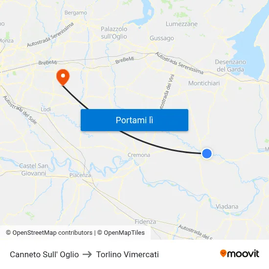 Canneto Sull' Oglio to Torlino Vimercati map