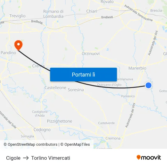 Cigole to Torlino Vimercati map