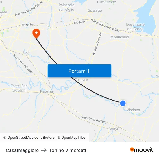 Casalmaggiore to Torlino Vimercati map