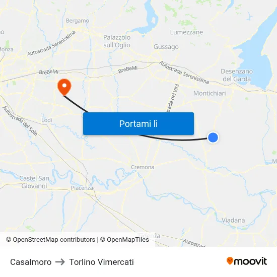 Casalmoro to Torlino Vimercati map