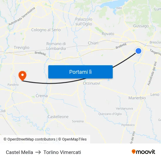 Castel Mella to Torlino Vimercati map