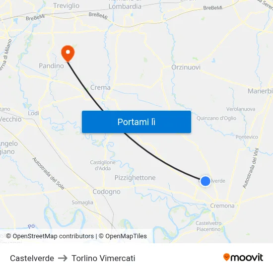 Castelverde to Torlino Vimercati map