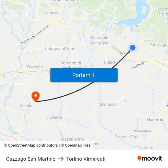 Cazzago San Martino to Torlino Vimercati map