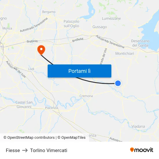 Fiesse to Torlino Vimercati map