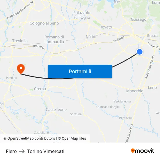 Flero to Torlino Vimercati map