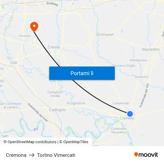 Cremona to Torlino Vimercati map