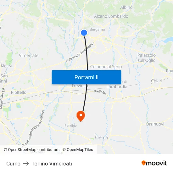 Curno to Torlino Vimercati map
