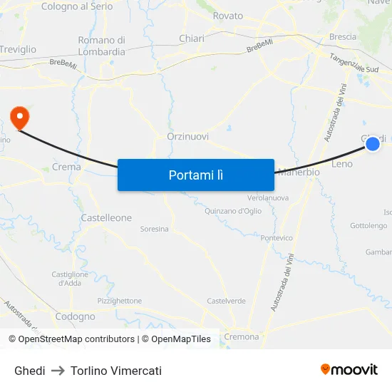 Ghedi to Torlino Vimercati map