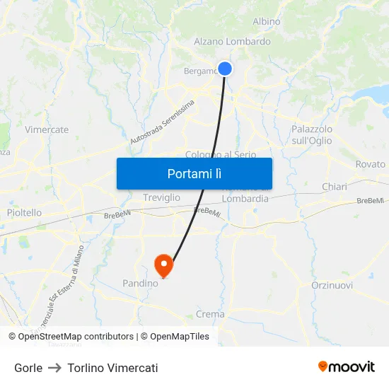 Gorle to Torlino Vimercati map