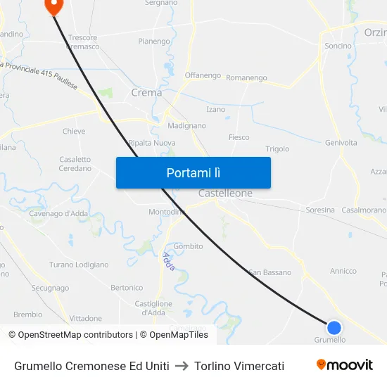 Grumello Cremonese Ed Uniti to Torlino Vimercati map