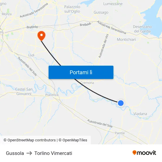 Gussola to Torlino Vimercati map