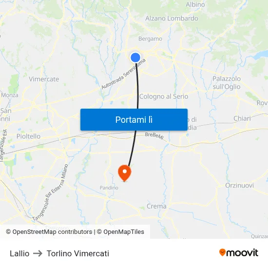 Lallio to Torlino Vimercati map