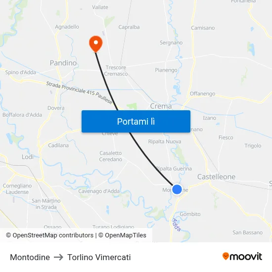 Montodine to Torlino Vimercati map