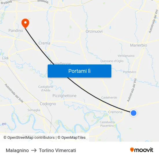Malagnino to Torlino Vimercati map