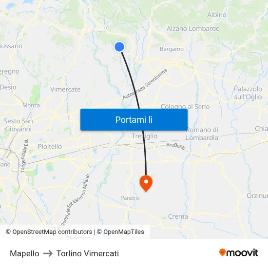 Mapello to Torlino Vimercati map