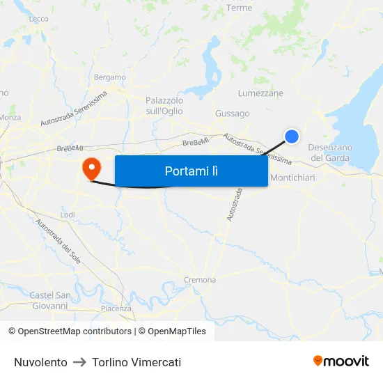 Nuvolento to Torlino Vimercati map