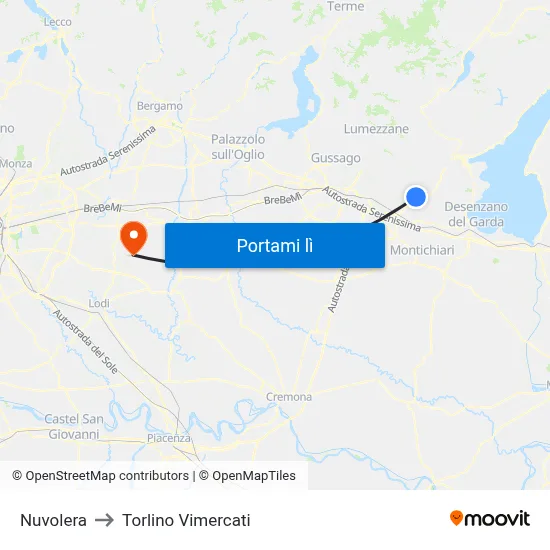 Nuvolera to Torlino Vimercati map