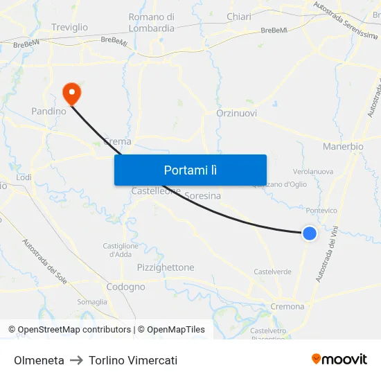 Olmeneta to Torlino Vimercati map