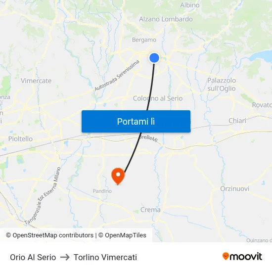Orio Al Serio to Torlino Vimercati map
